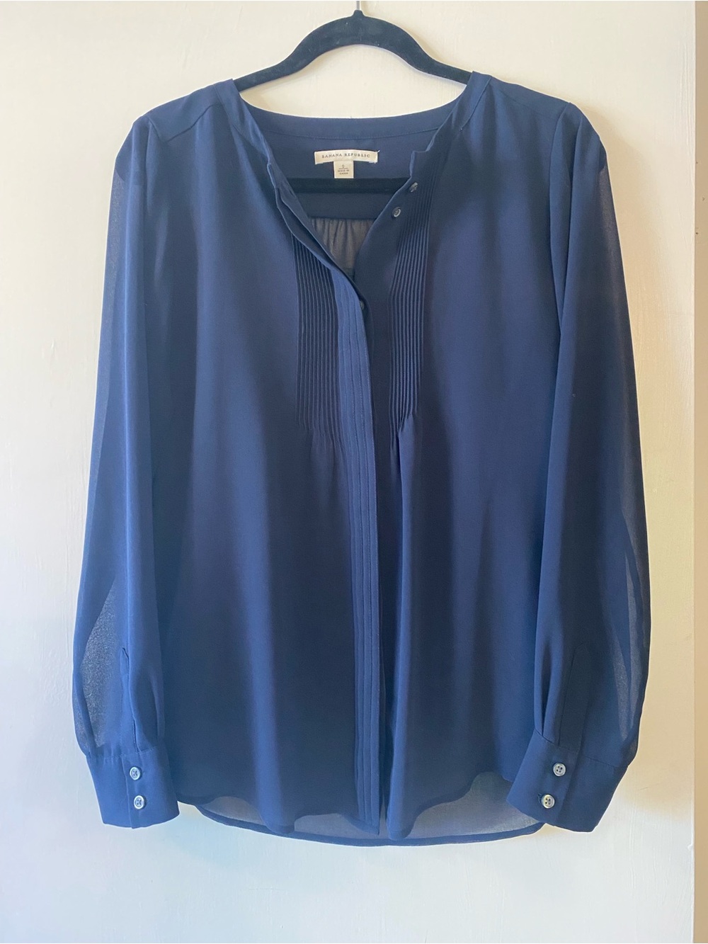 Banana Republic Deep Navy Pintuck Long-Sleeve Blouse